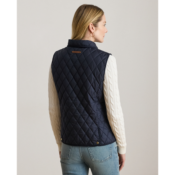 Dark Navy Crest-Patch Diamond-Quilted Vest Lauren 4