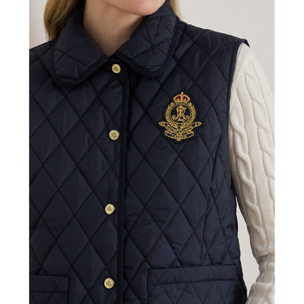 Dark Navy Crest-Patch Diamond-Quilted Vest Lauren 5