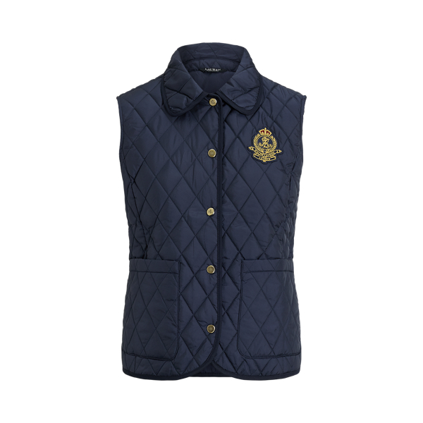 Dark Navy Crest-Patch Diamond-Quilted Vest Lauren 2