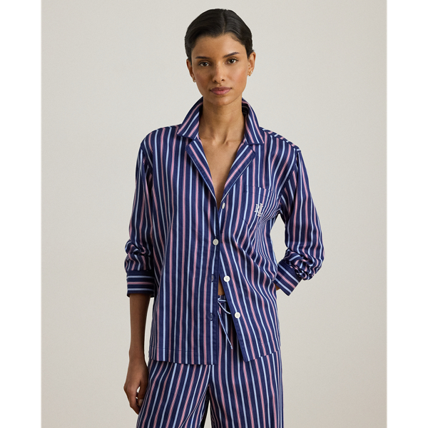 Navy Stripe Striped Cotton-Blend Sateen Sleep Set Lauren 3