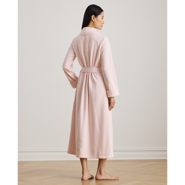 Pink Microfleece Long Shawl-Collar Robe Lauren 4