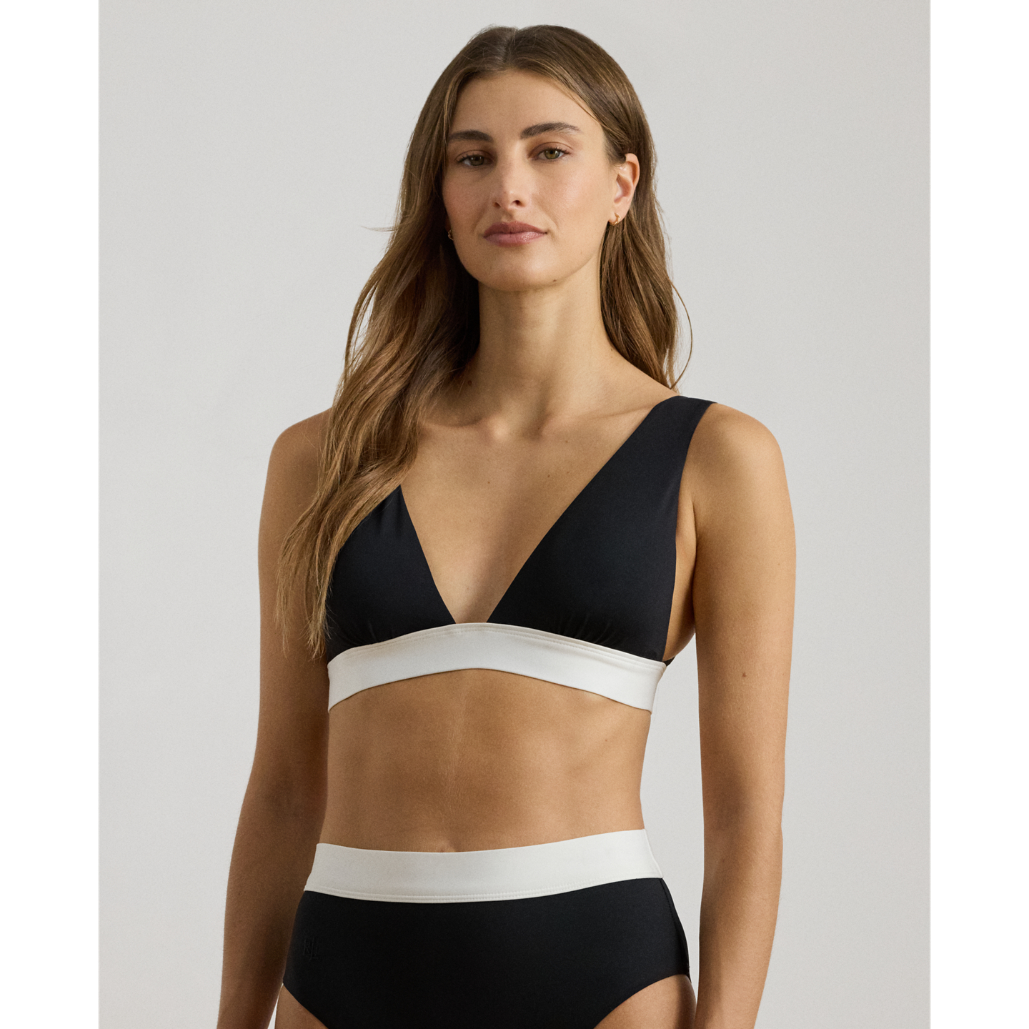 Верх бикини Two-Tone, V-образный вырез — Ralph Lauren, цвет: Чёрный — фото 4