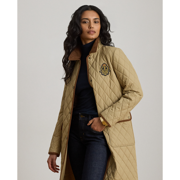 Birch Tan Crest-Patch Corduroy-Trim Quilted Jacket Lauren 4
