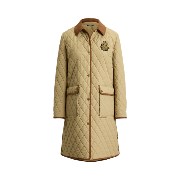 Birch Tan Crest-Patch Corduroy-Trim Quilted Jacket Lauren 2
