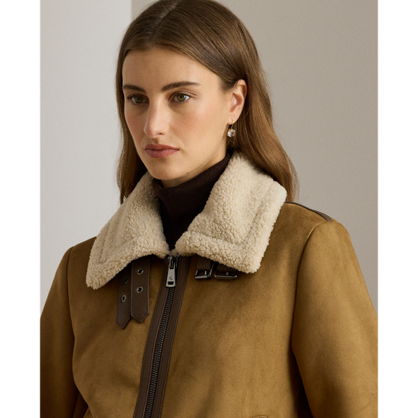 Veste &agrave; boucles en daim vegan Lauren en Camel 7