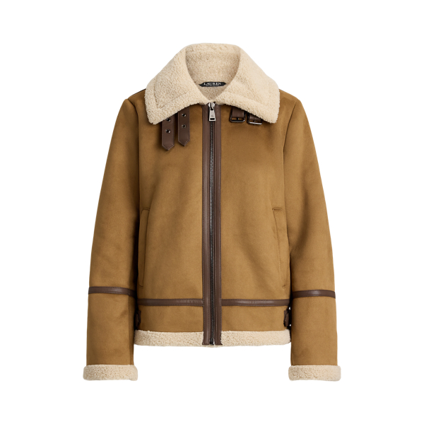 Veste &agrave; boucles en daim vegan Lauren en Camel 2