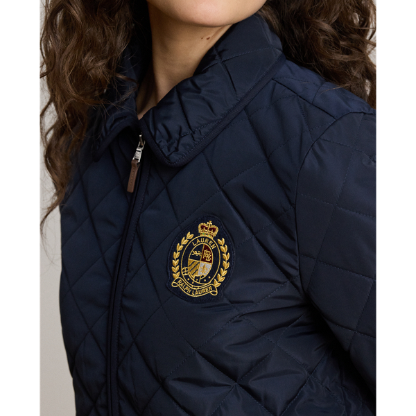 Dark Navy Crest Patch Twill Trim Quilted Jacket Lauren 6