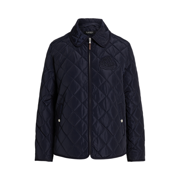 Dark Navy Crest Patch Twill Trim Quilted Jacket Lauren 2