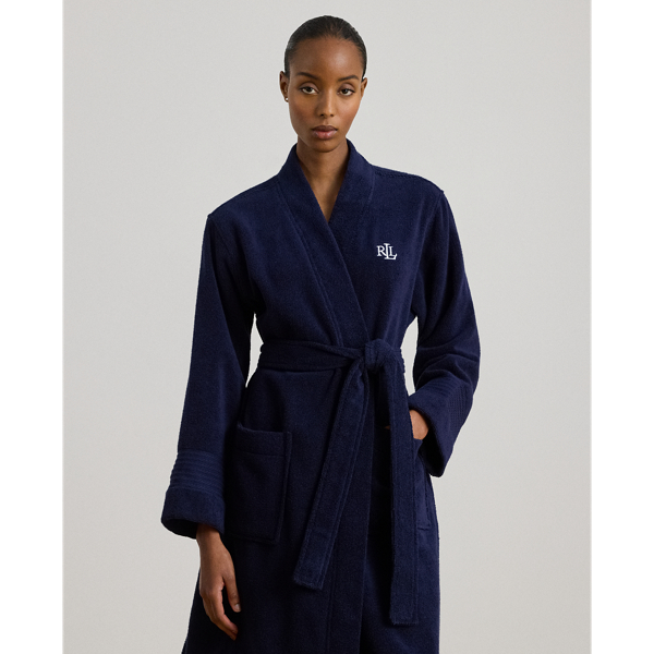 Navy Cotton Terry Robe Lauren 3