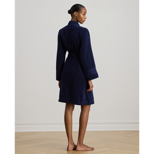 Navy Cotton Terry Robe Lauren 4