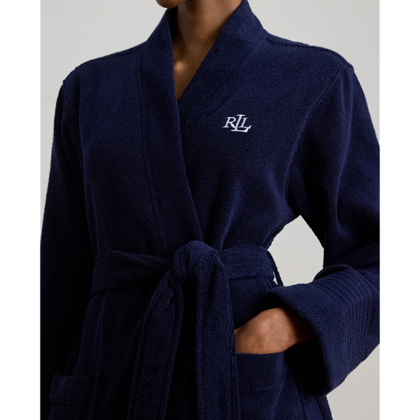Navy Cotton Terry Robe Lauren 5