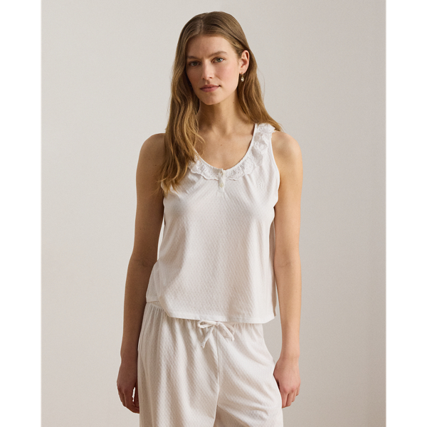 White Ruffle-Trim Eyelet Cotton-Blend PJ Set Lauren 3