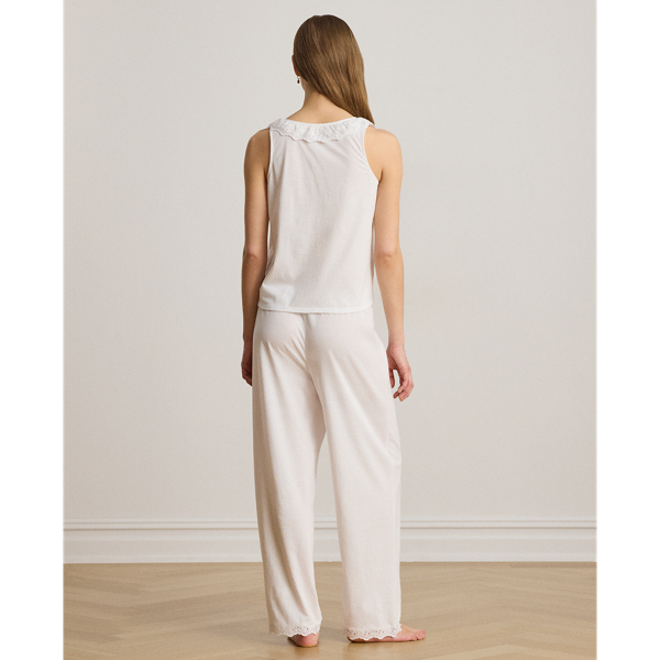 White Ruffle-Trim Eyelet Cotton-Blend PJ Set Lauren 4