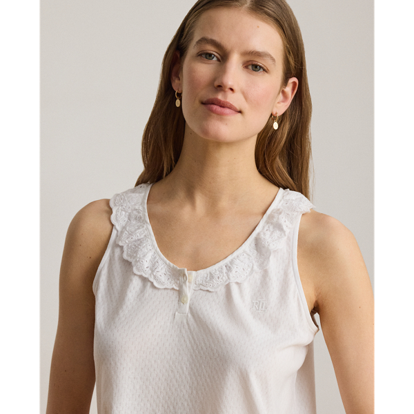 White Ruffle-Trim Eyelet Cotton-Blend PJ Set Lauren 5