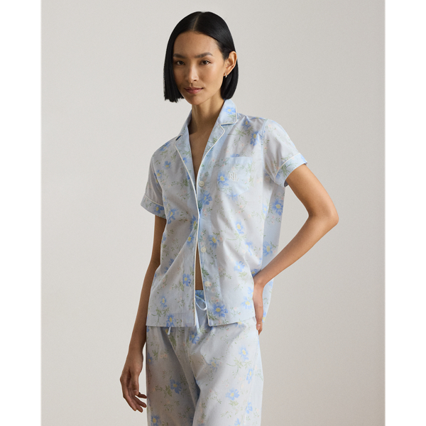 Blue Floral Floral Lawn Cropped Sleep Set Lauren 3