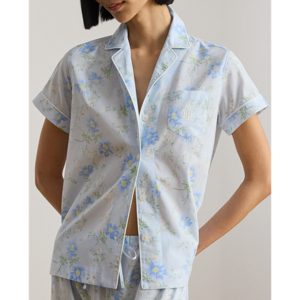 Blue Floral Floral Lawn Cropped Sleep Set Lauren 5