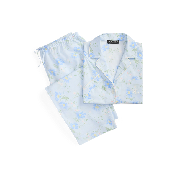 Blue Floral Floral Lawn Cropped Sleep Set Lauren 2