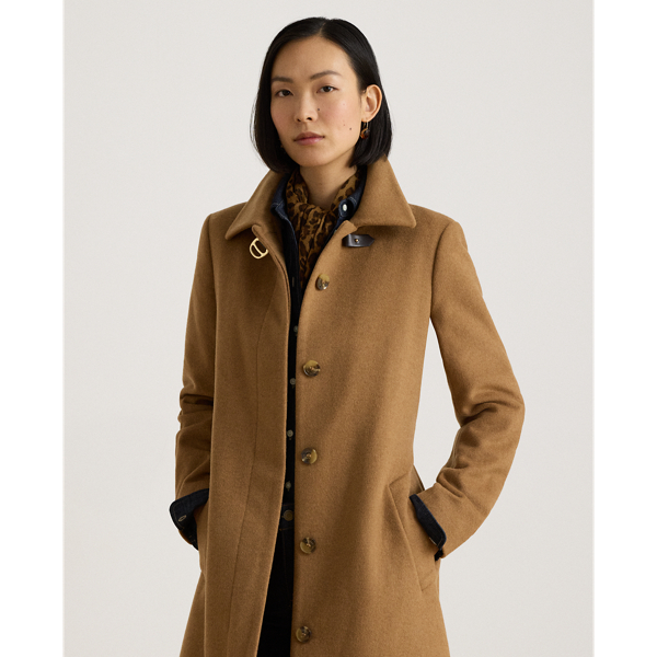 Buckle-Trim Belted Wool-Blend Coat