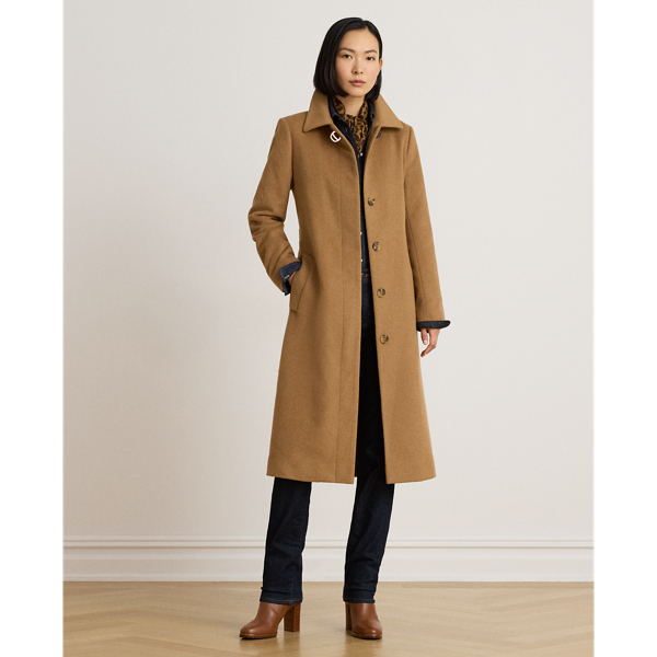 Buckle-Trim Belted Wool-Blend Coat
