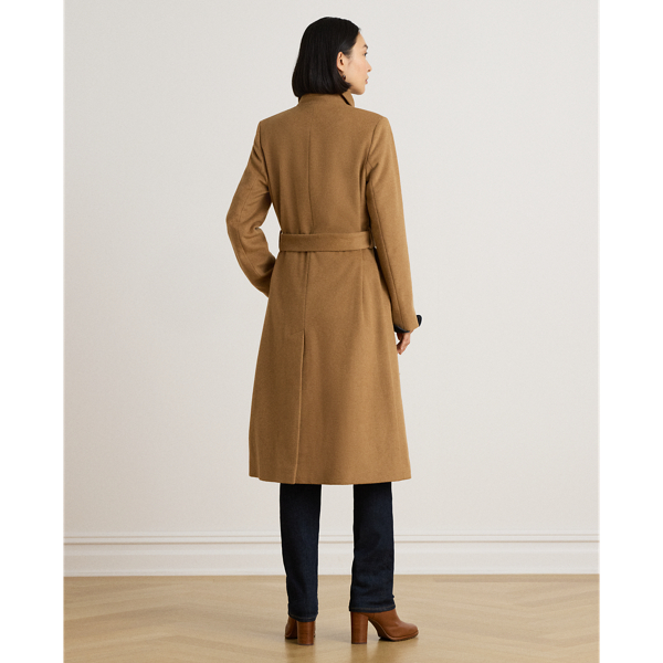 Buckle-Trim Belted Wool-Blend Coat
