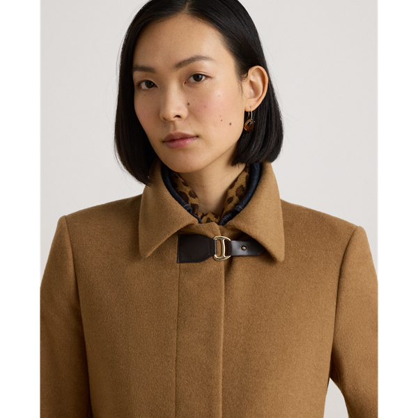 Buckle-Trim Belted Wool-Blend Coat