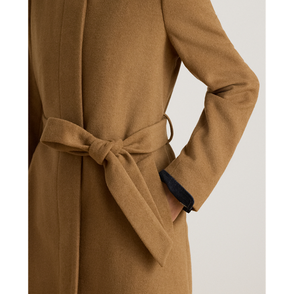 Buckle-Trim Belted Wool-Blend Coat