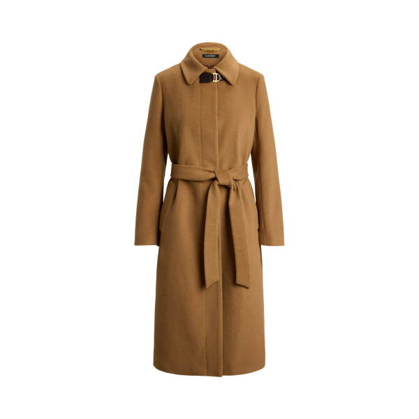 Buckle-Trim Belted Wool-Blend Coat