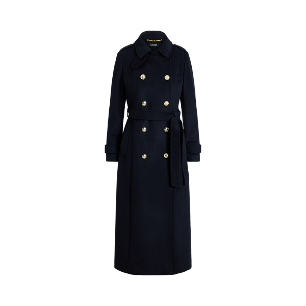 Regal Navy Double-Breasted Belted Funnelneck Coat Lauren 1