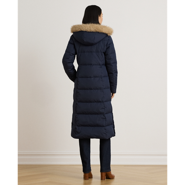 Faux-Fur-Trim Quilted Hooded Down Coat
