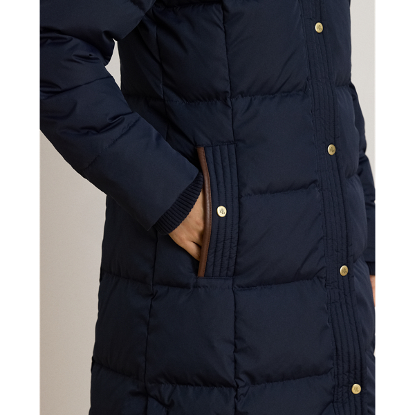 Faux-Fur-Trim Quilted Hooded Down Coat