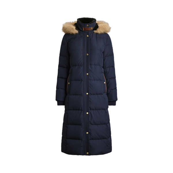 Faux-Fur-Trim Quilted Hooded Down Coat