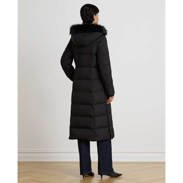 Faux-Fur-Trim Quilted Hooded Down Coat