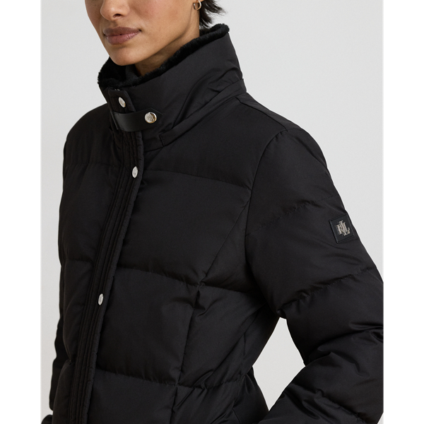 Faux-Fur-Trim Quilted Hooded Down Coat
