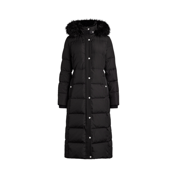 Faux-Fur-Trim Quilted Hooded Down Coat