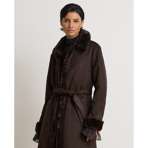 Faux-Shearling Belted Maxicoat