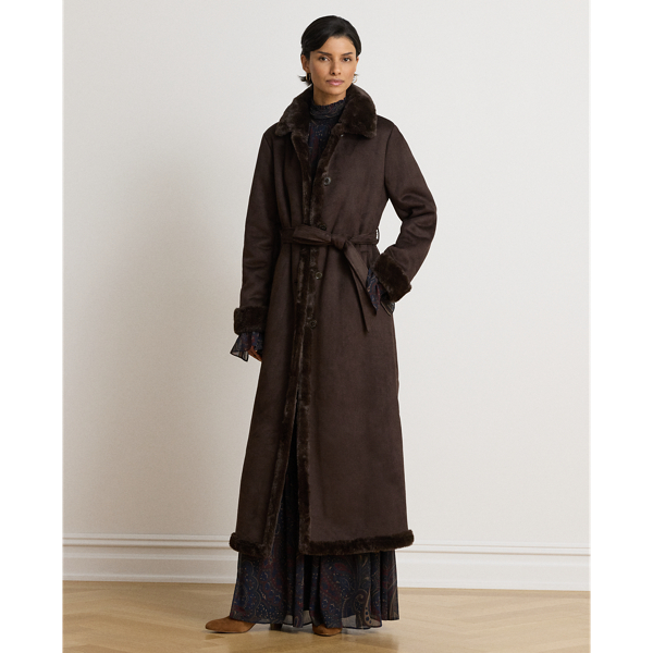 Faux-Shearling Belted Maxicoat