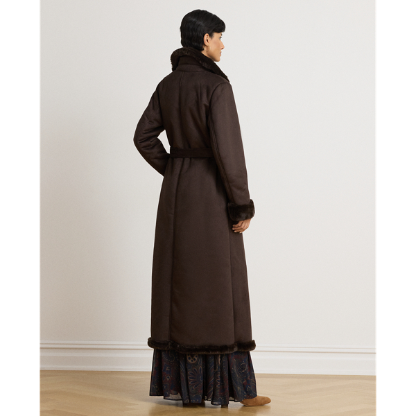Faux-Shearling Belted Maxicoat