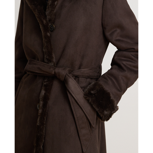 Faux-Shearling Belted Maxicoat