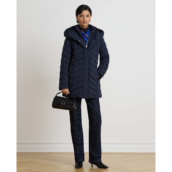 Veste &agrave; capuche matelass&eacute;e col entonnoir Lauren en Marine 4