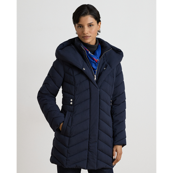 Veste &agrave; capuche matelass&eacute;e col entonnoir Lauren en Marine 1