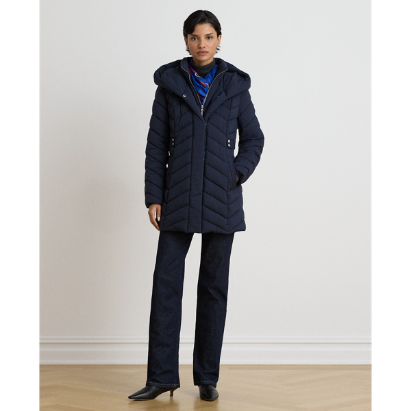 Veste &agrave; capuche matelass&eacute;e col entonnoir Lauren en Marine 8