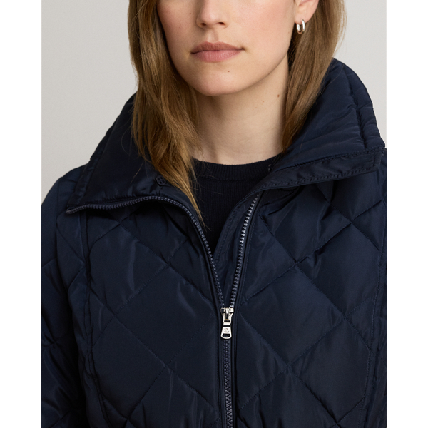 Faux Fur-Trim Diamond-Quilted Down Coat