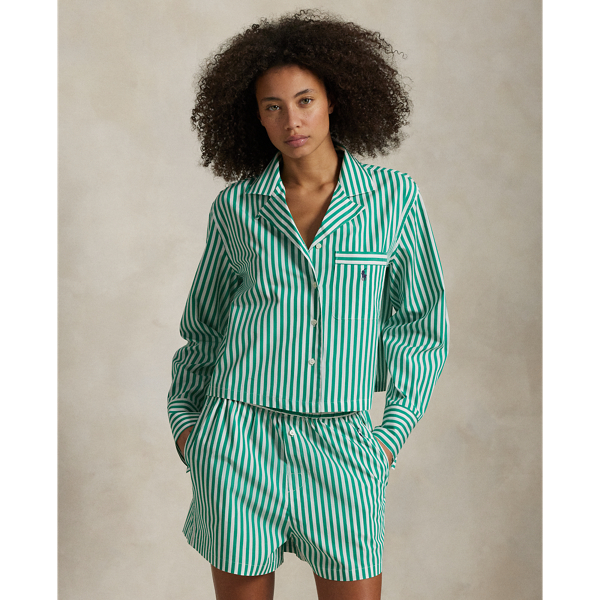 Vine Green Crop Top &amp; Boxer Poplin Pyjama Set Polo Ralph Lauren 1