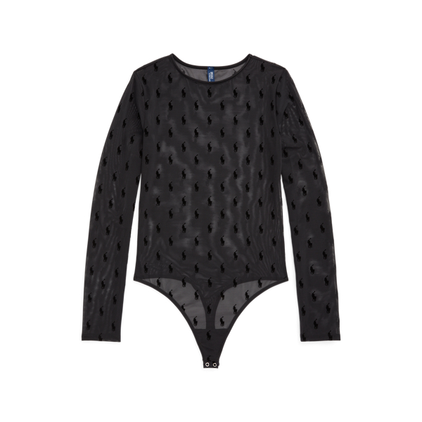 Flocked Pony Mesh Thong Bodysuit for Women Ralph Lauren QA