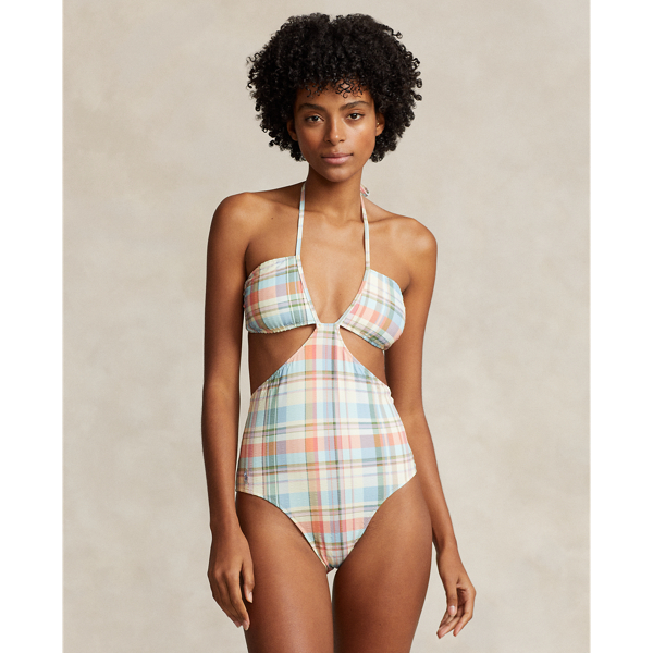 Multi Plaid One-Piece Halter Swimsuit Polo Ralph Lauren 1