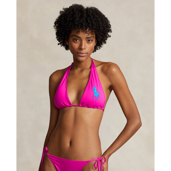 Hot Pink Big Pony Halter Bikini Top Polo Ralph Lauren 1