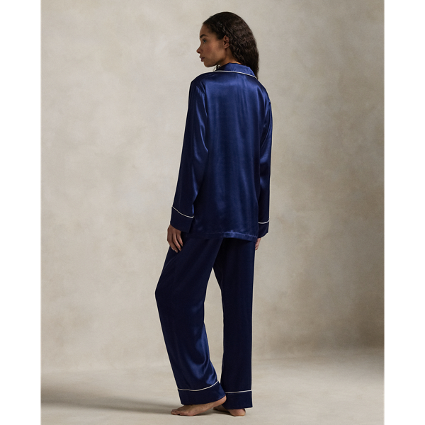 Navy Silk-Blend Shirt & Pant PJ Set Polo Ralph Lauren 4