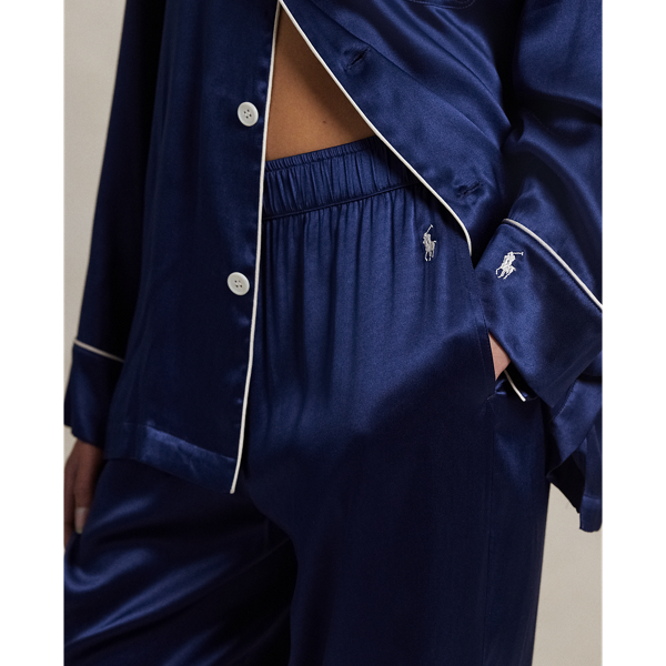 Navy Silk-Blend Shirt & Pant PJ Set Polo Ralph Lauren 5
