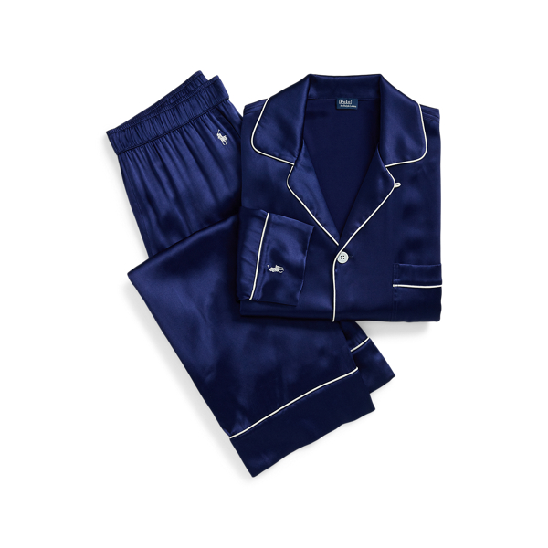 Navy Silk-Blend Shirt & Pant PJ Set Polo Ralph Lauren 2