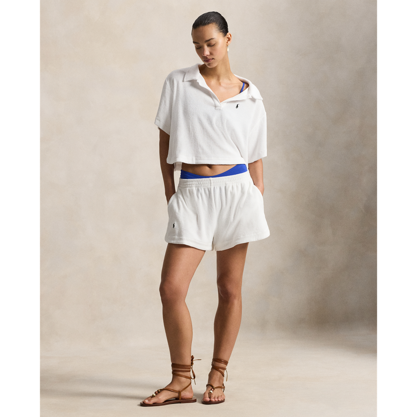 Женские купальники Ralph Lauren Terry Polo Shirt & Short Cover-Up Set, цвет: Белый — фото 5